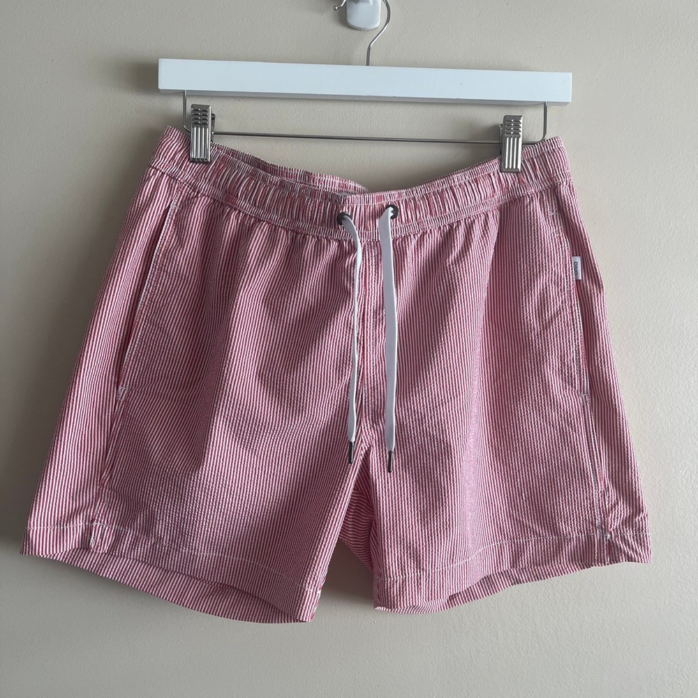 Onia The Charles Red White Striped size M Swim Trunks Mens Medium Board Shorts